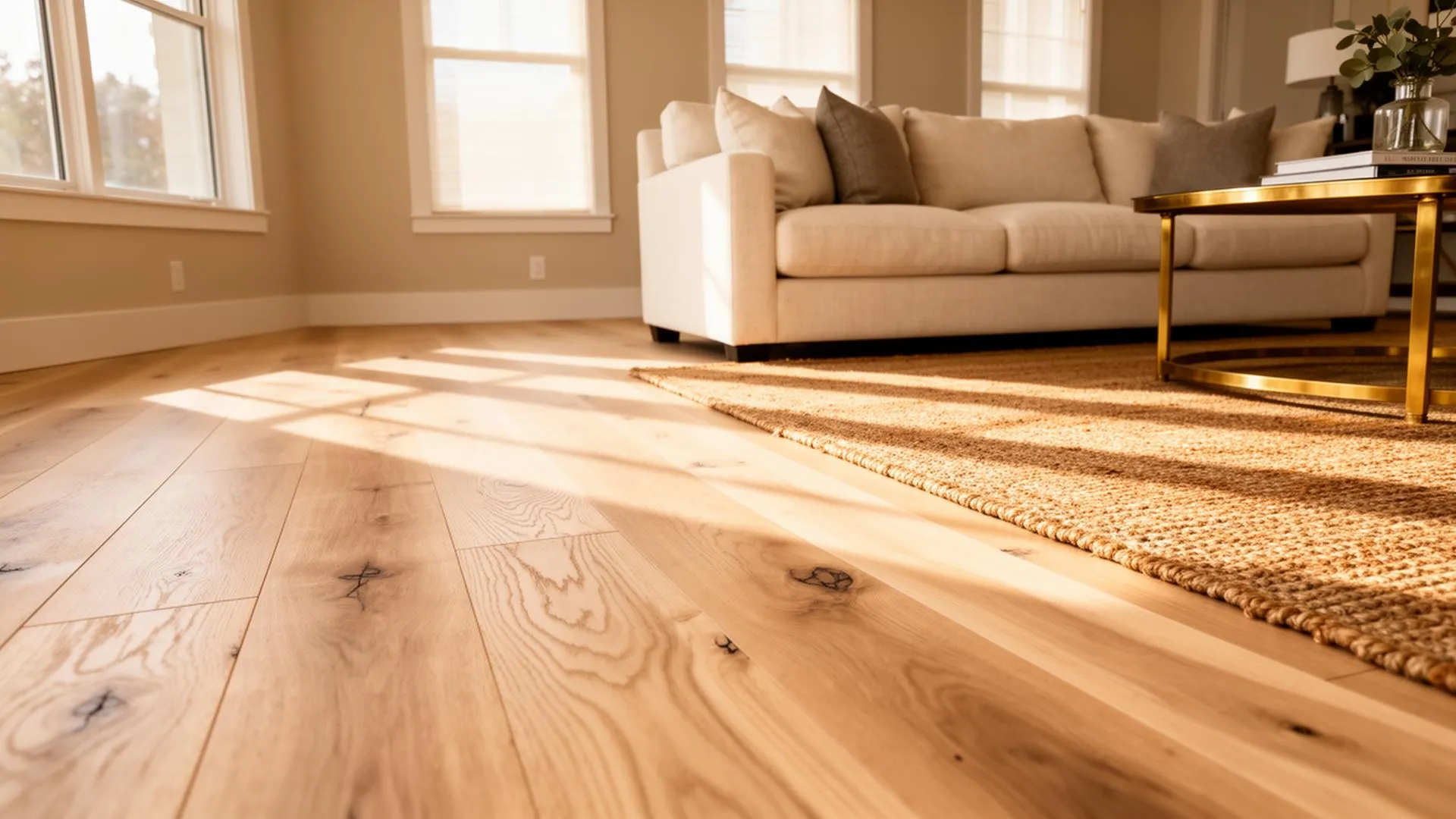 Premium wide-plank hardwood flooring installed in a modern Platte County home